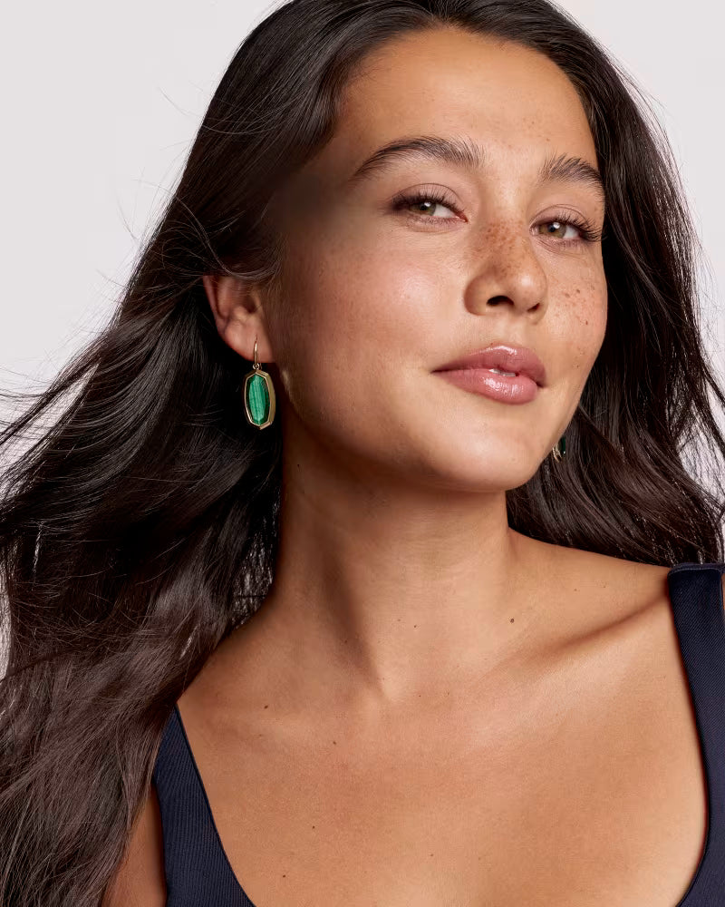 Kendra Scott Dani Bezel Gold Drop Earrings Green Tiger's Eye