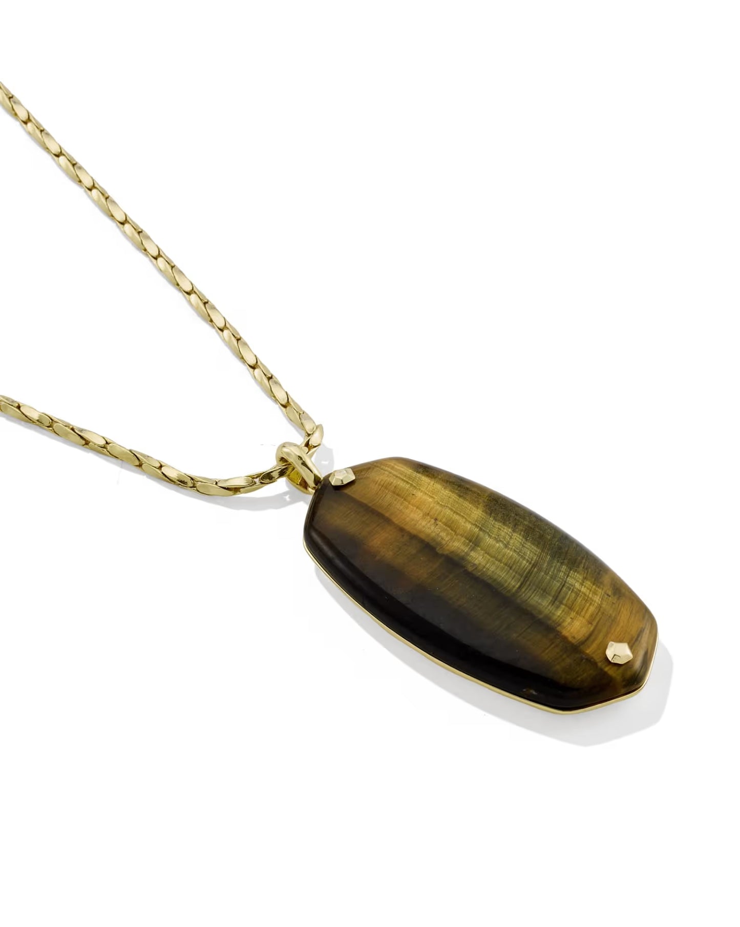 Kendra Scott Danielle Riveted Gold Long Pendant Necklace - Dark Brown Hawk's Eye