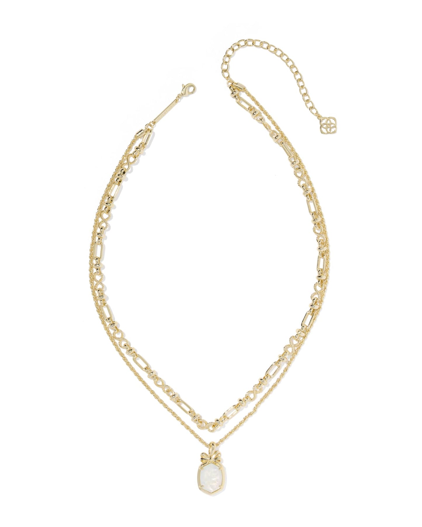 Kendra Scott Daphne Bow Gold Multi Strand Necklace Iridescent Crystal Ivory Illusion