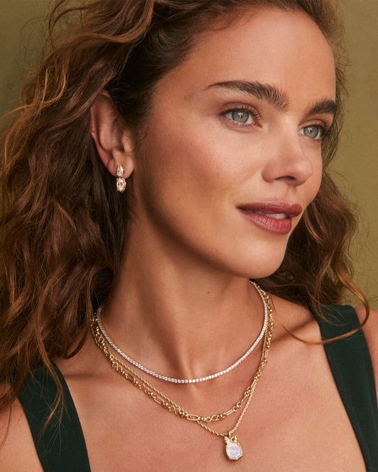 Kendra Scott Daphne Bow Gold Multi Strand Necklace Iridescent Crystal Ivory Illusion