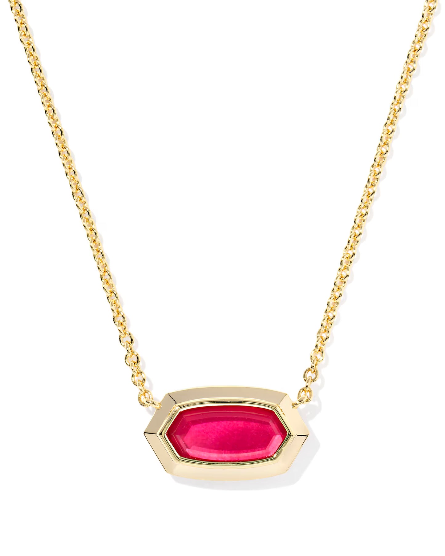 Kendra Scott Elisa Bezel Gold Short Pendant Necklace CARMINE RED ILLUSION