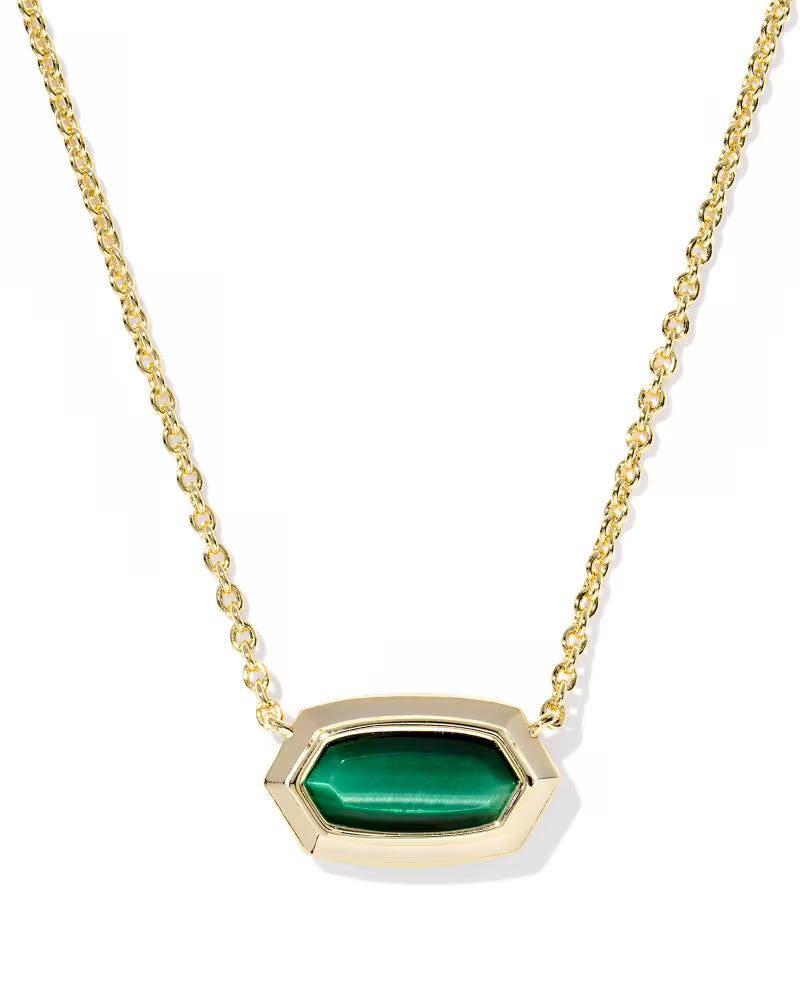 Kendra Scott Elisa Bezel Gold Short Pendant Necklace Green Tiger's Eye