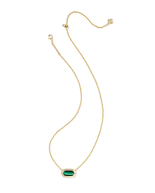 Kendra Scott Elisa Bezel Gold Short Pendant Necklace Green Tiger's Eye