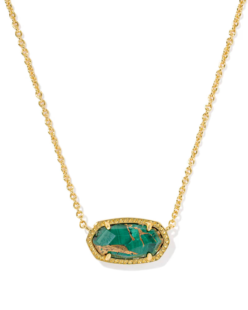 Kendra Scott Elisa Gold Short Pendant Necklace Bronze Veined Green Malachite