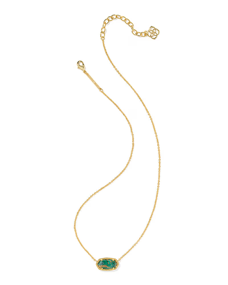 Kendra Scott Elisa Gold Short Pendant Necklace Bronze Veined Green Malachite