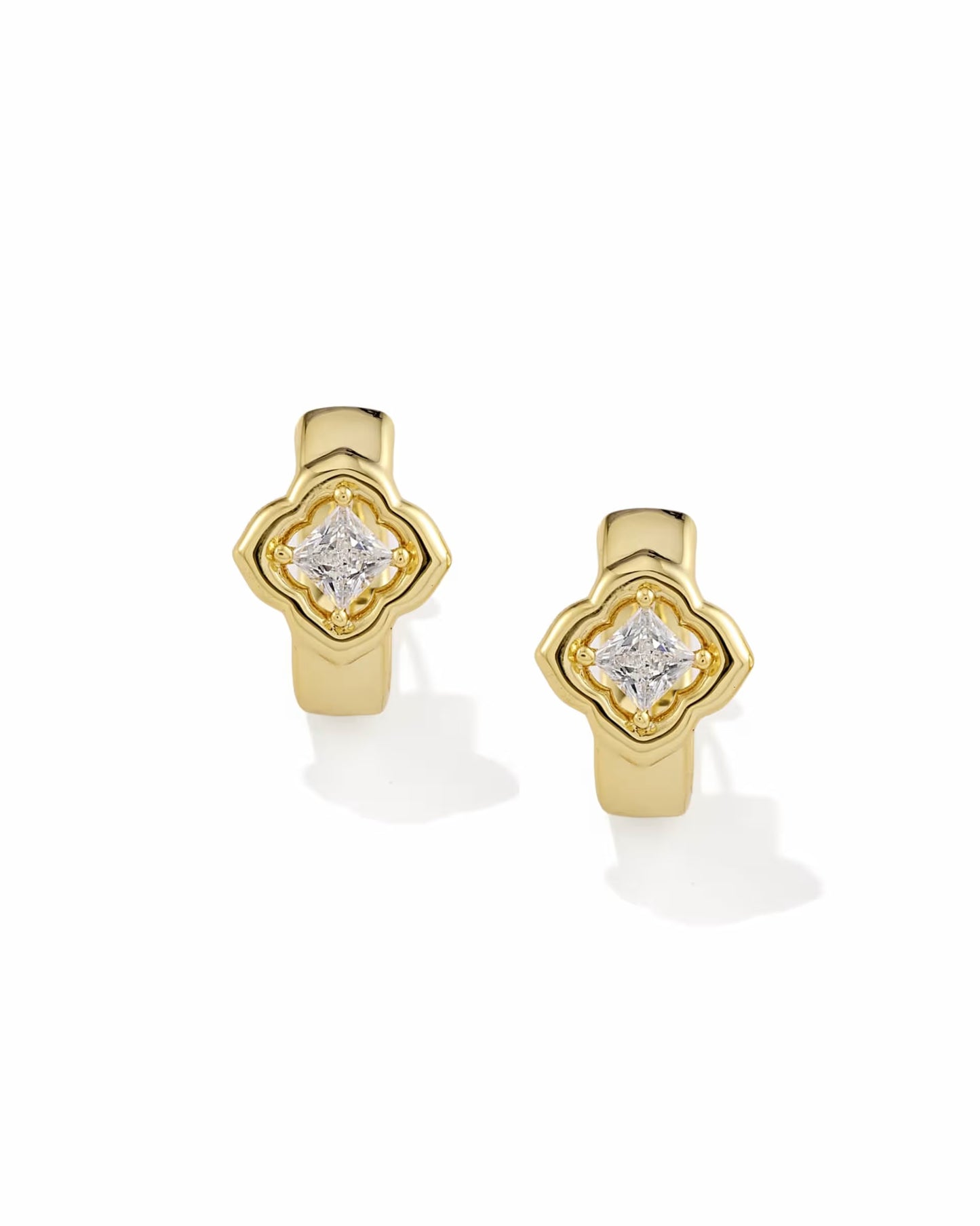 Kendra Scott Mallory Crystal Gold Huggie Earrings