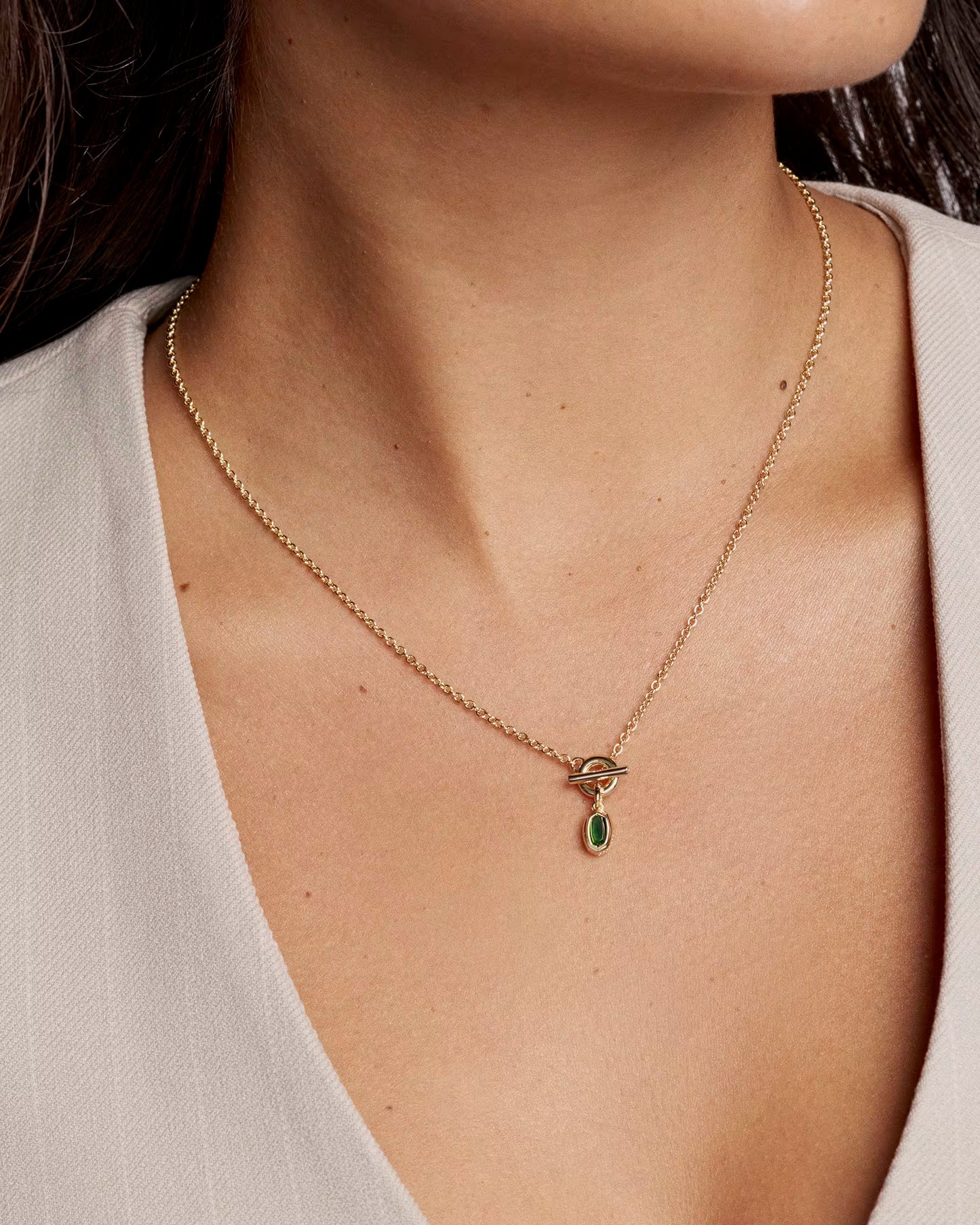 Kendra Scott Mini Elisa Toggle Gold Short Pendant Necklace Green Tiger's Eye