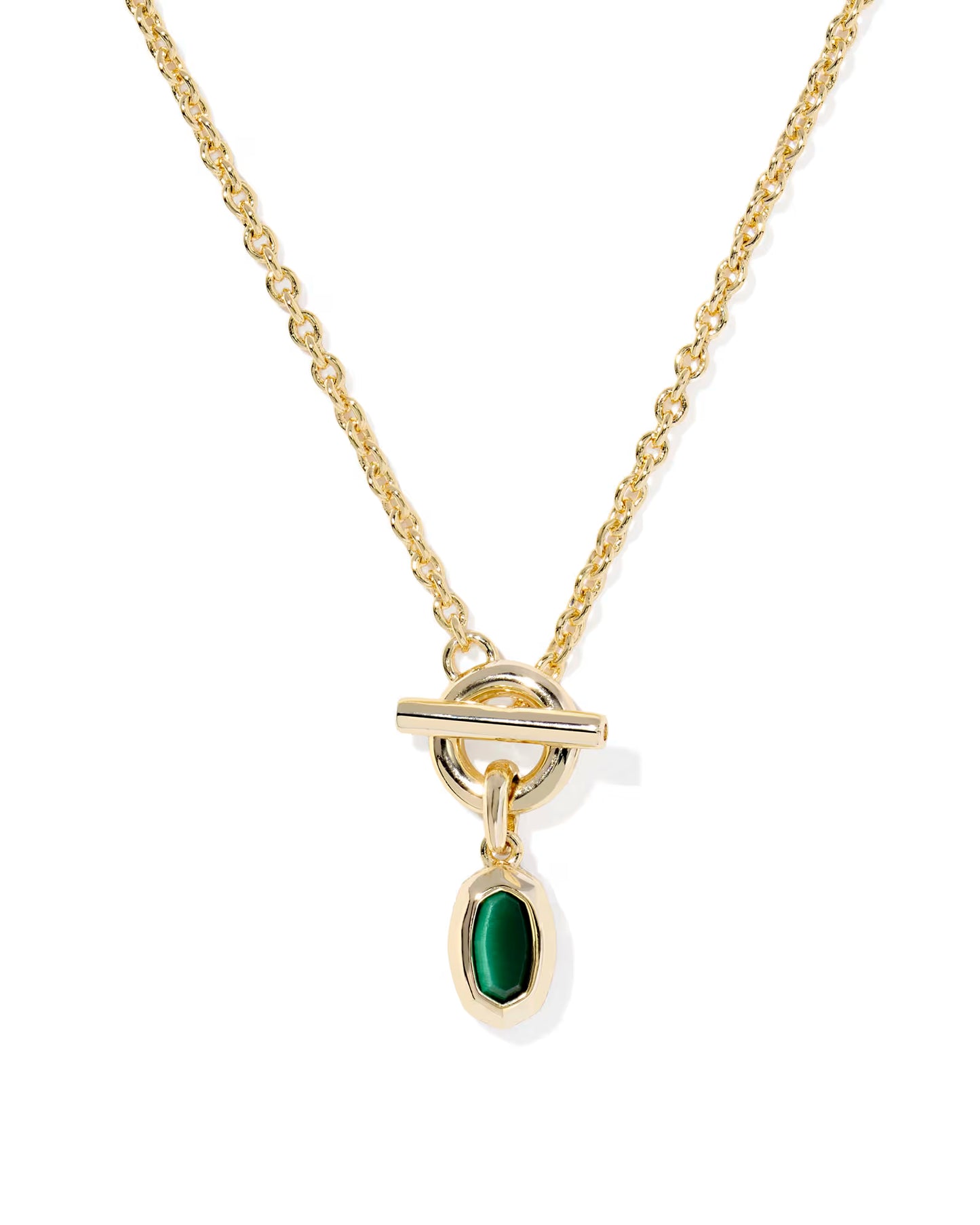 Kendra Scott Mini Elisa Toggle Gold Short Pendant Necklace Green Tiger's Eye
