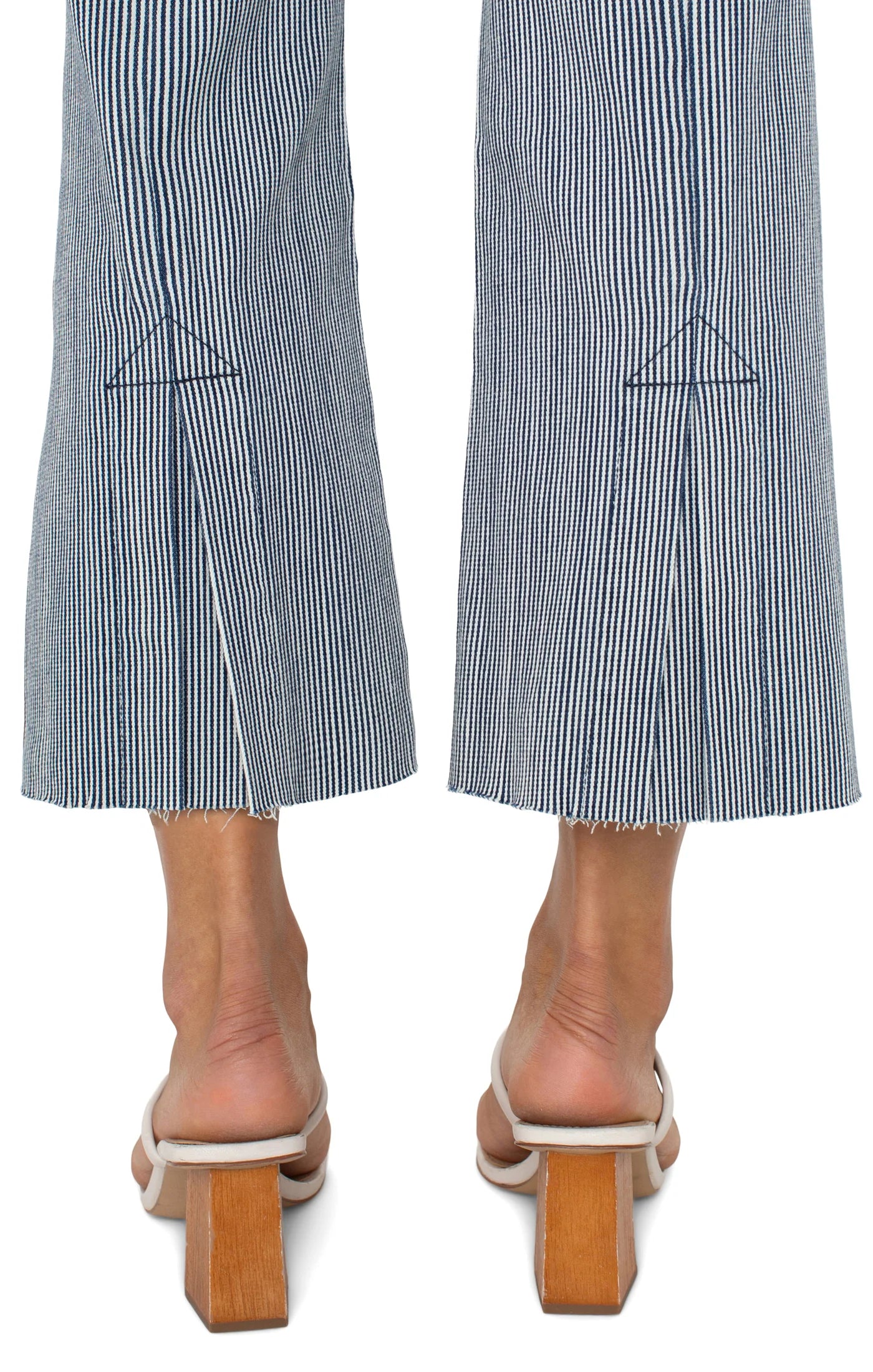 Liverpool Navy White Striped The Gia Glider® Crop Flare With Back Pleat