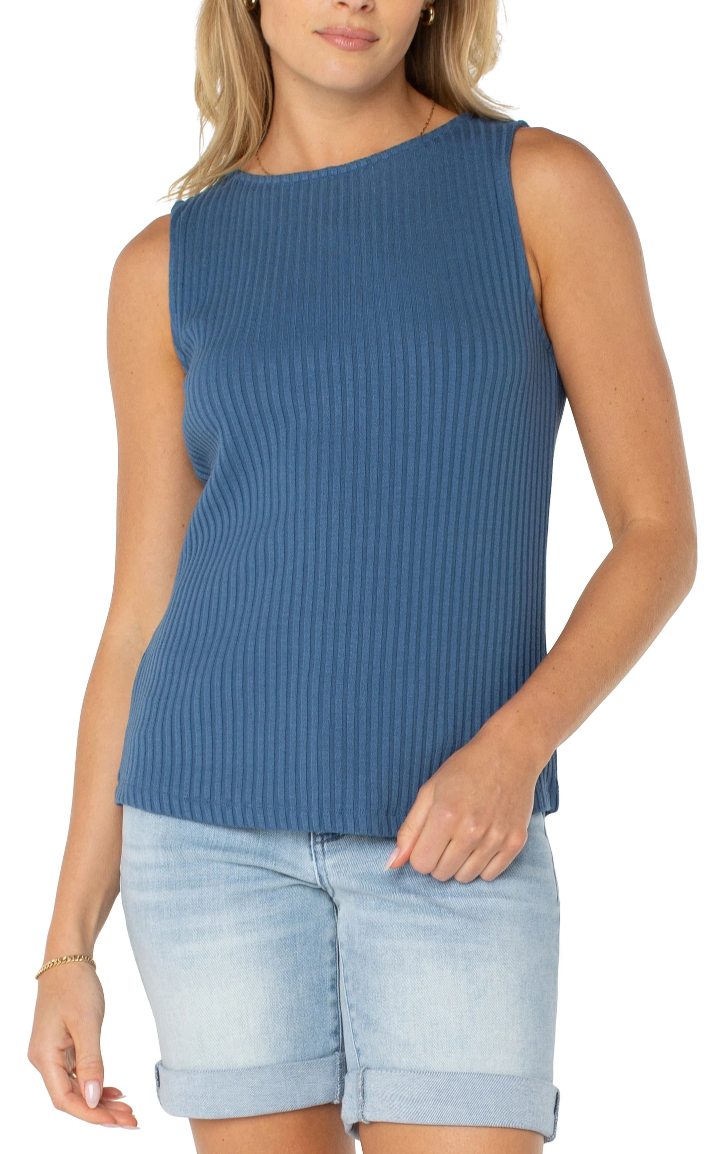 Liverpool Sleeveless Boat Neck Rib Knit Top (3 Color Choices)