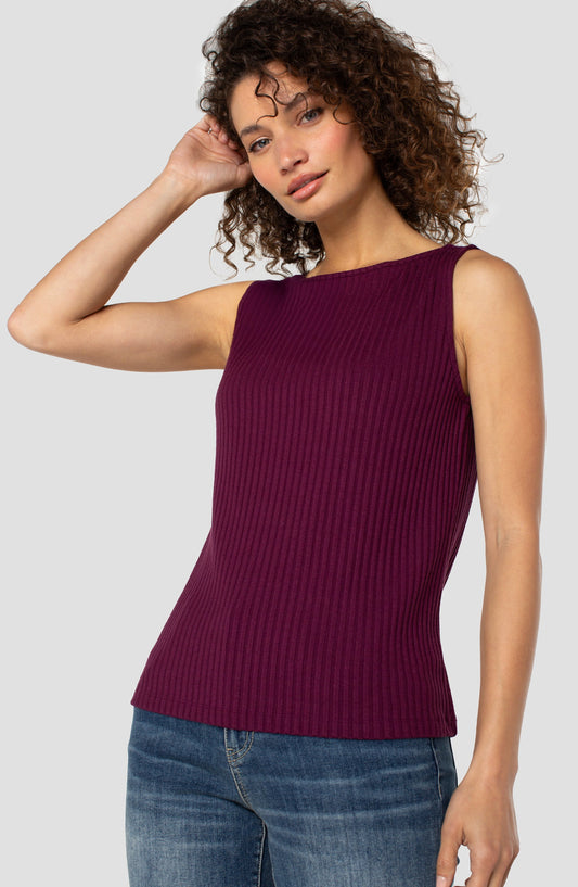 Liverpool Sleeveless Boat Neck Rib Knit Top