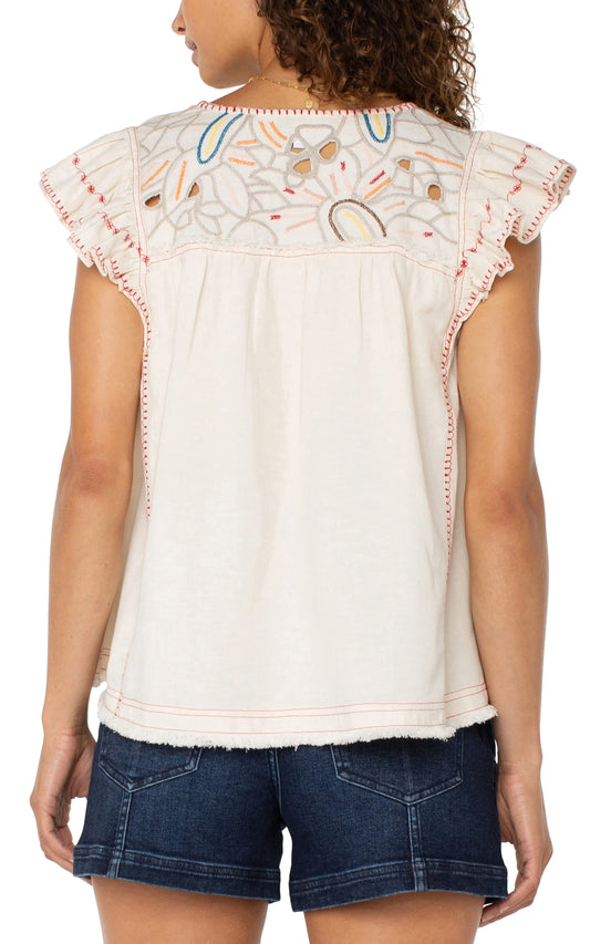 Liverpool Flutter Sleeve V-neck Blouse