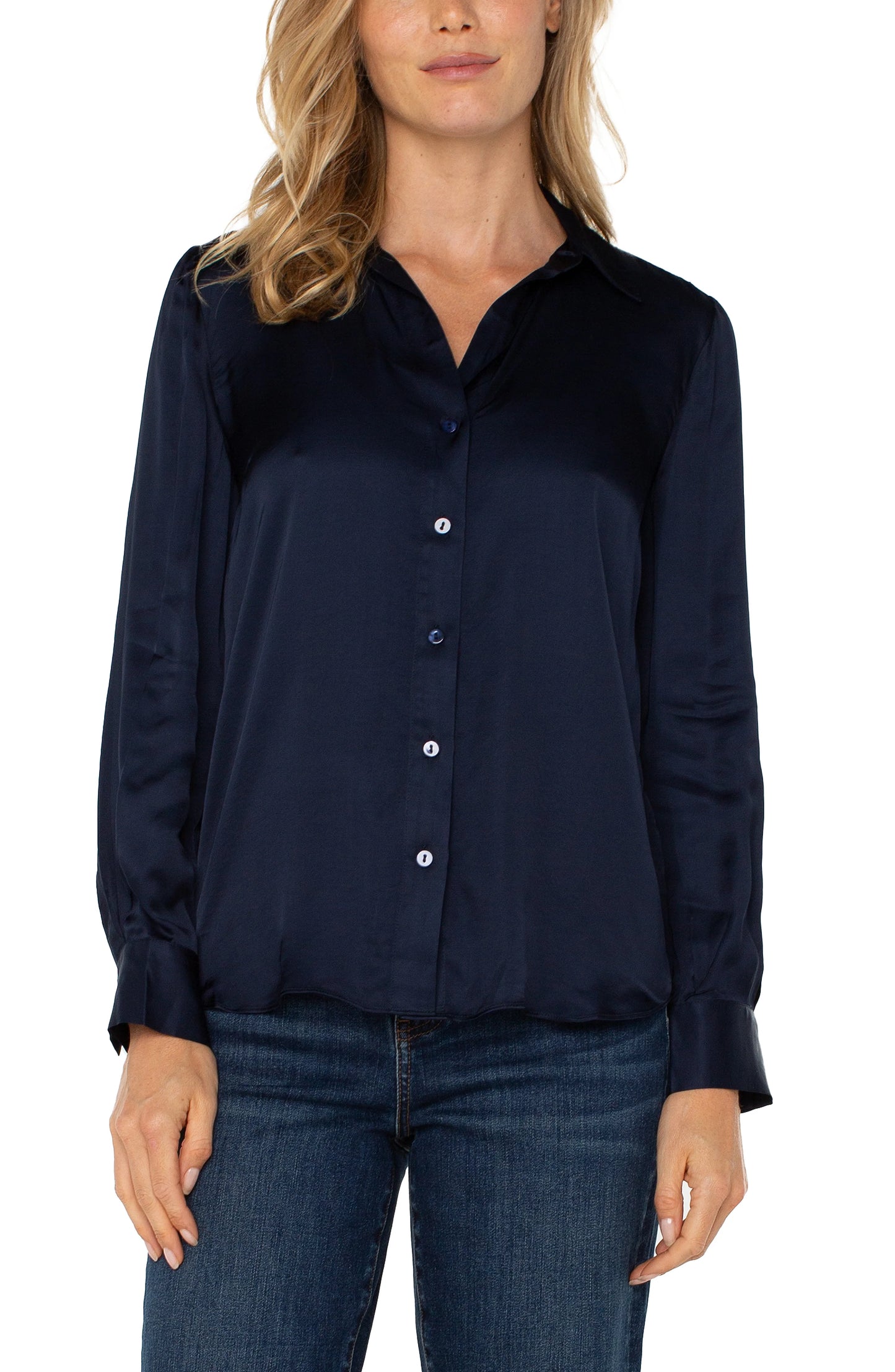 Liverpool Long Sleeve Collared Button Front Woven Blouse