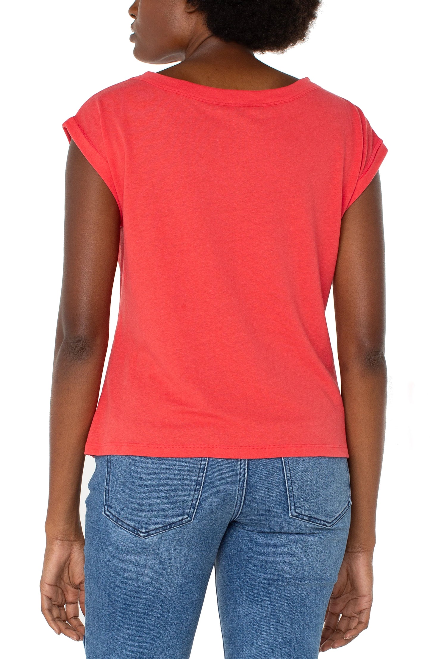 Liverpool Geranium Short Sleeve Boat Neck Knit Top