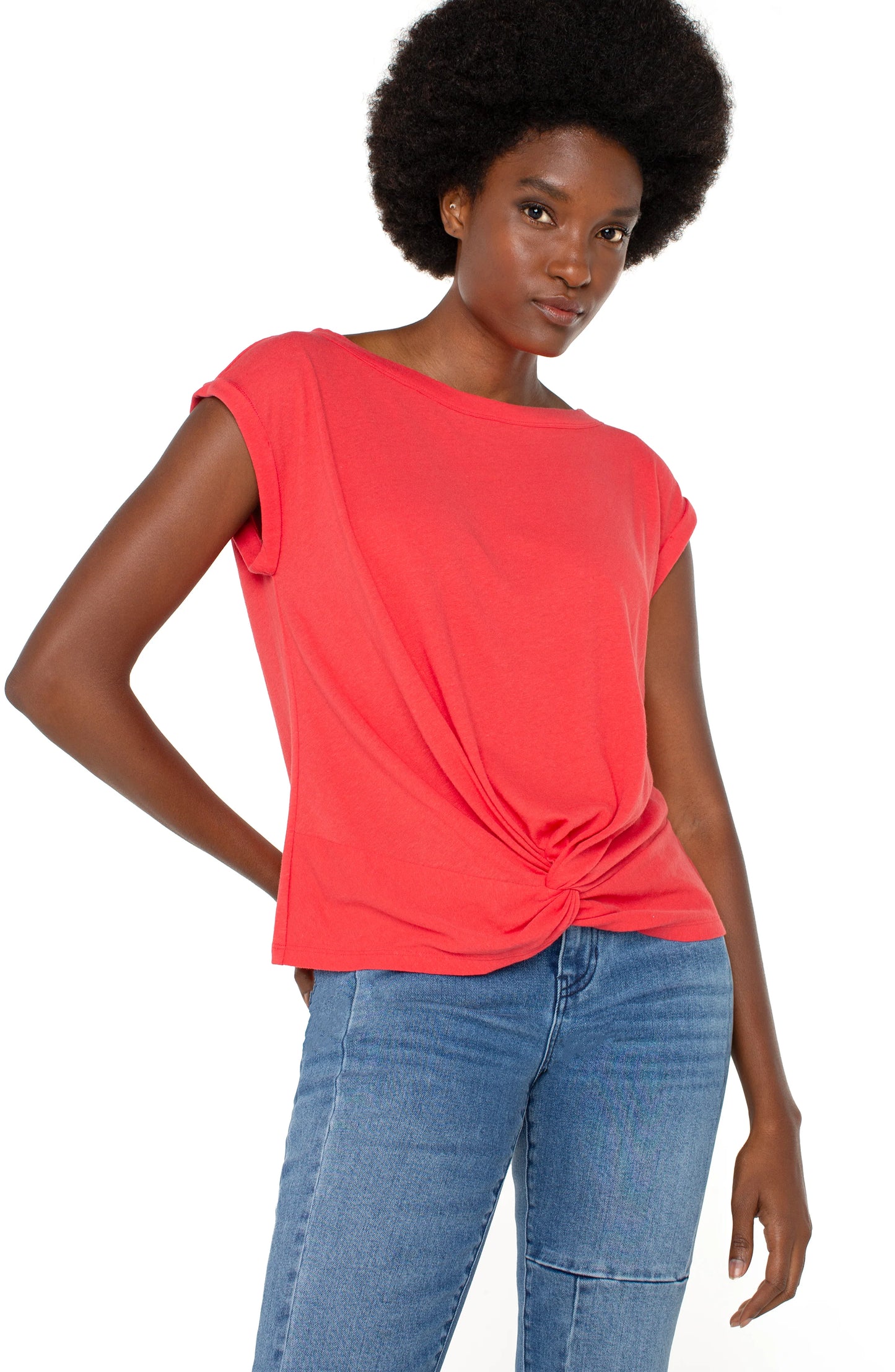 Liverpool Geranium Short Sleeve Boat Neck Knit Top