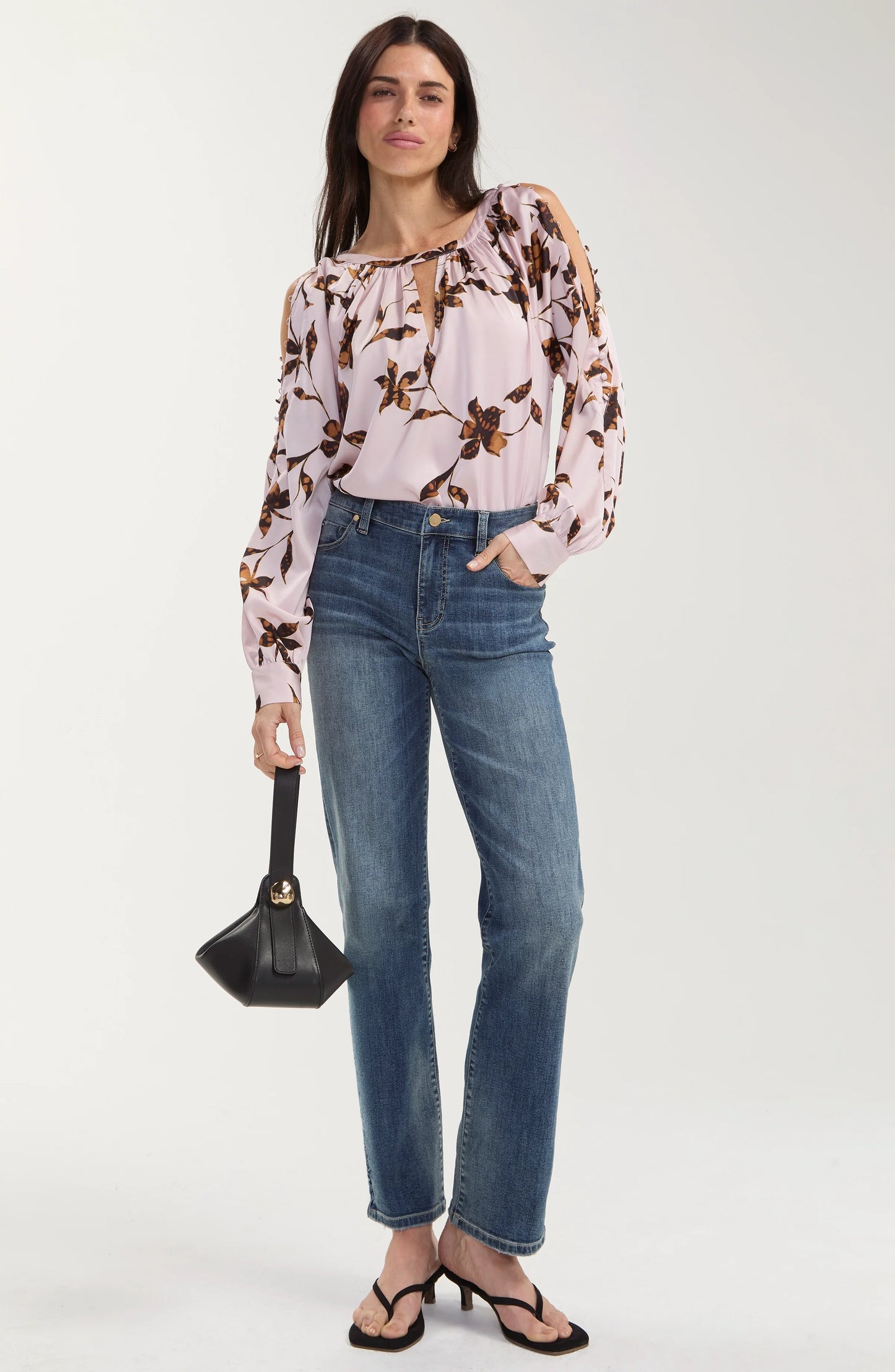 Liverpool Long Sleeve Woven Blouse W/ Button Detail