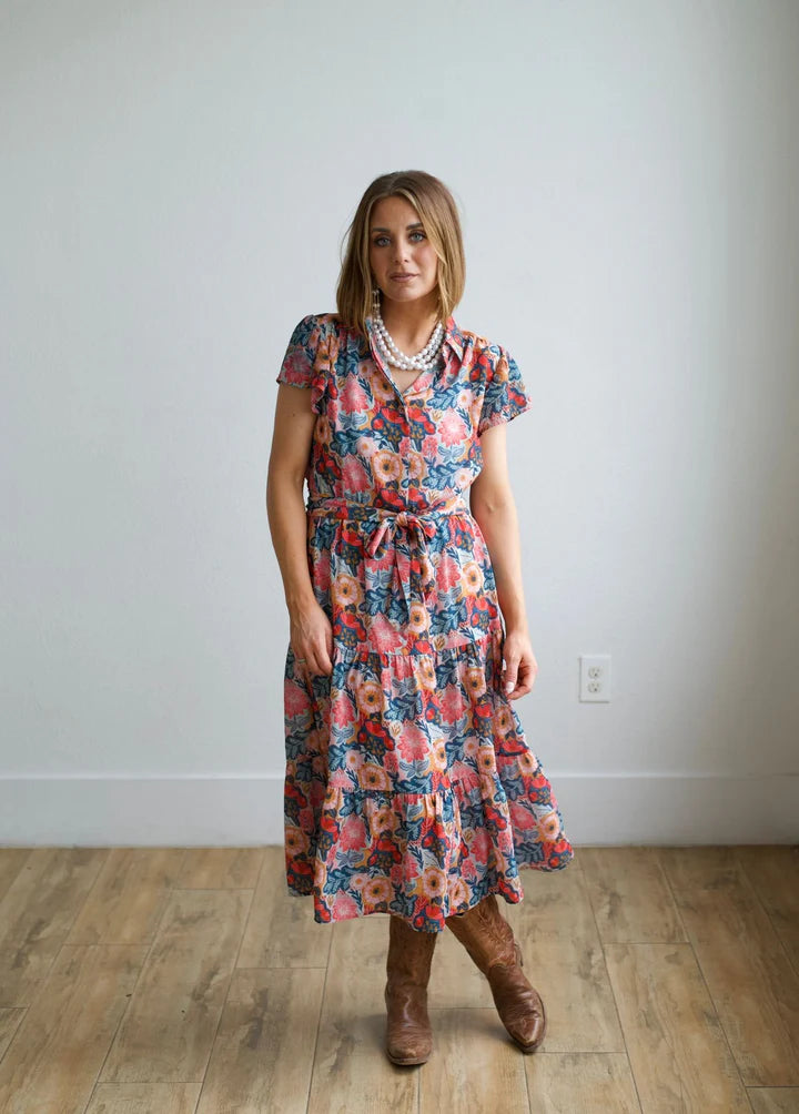 FLUTTER SLEEVE DRESS VINTAGE POPPIE