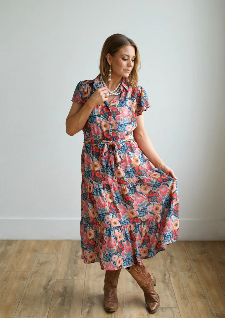 FLUTTER SLEEVE DRESS VINTAGE POPPIE