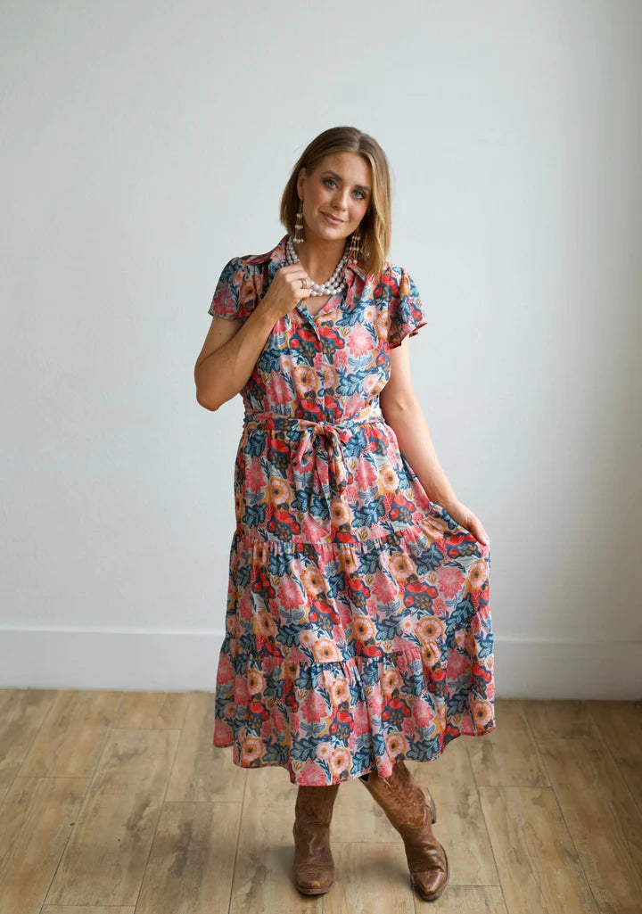 FLUTTER SLEEVE DRESS VINTAGE POPPIE