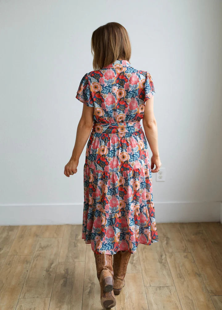 FLUTTER SLEEVE DRESS VINTAGE POPPIE