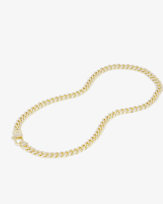 Melinda Maria Pavé Julian Cuban Chain Necklace 6.8mm Gold|White Diamondettes