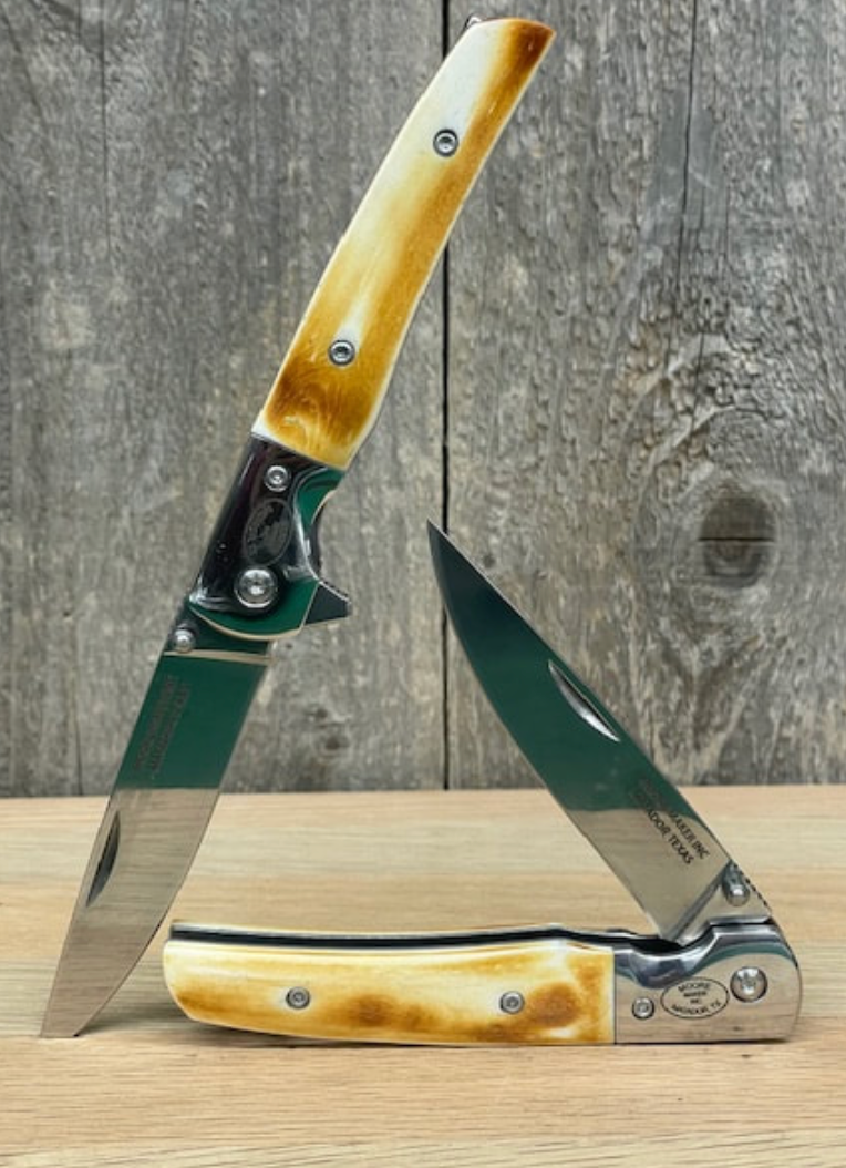 Moore Maker TORCHED BONE EASY OPEN LINER LOCK CLIP KNIFE - 4-1/8"