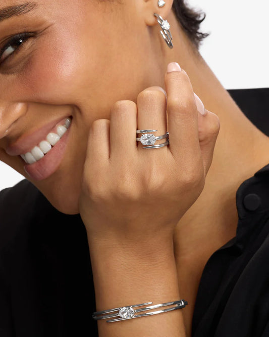 Melinda Maria She's On Point Lasso Ring Silver|White Diamondettes