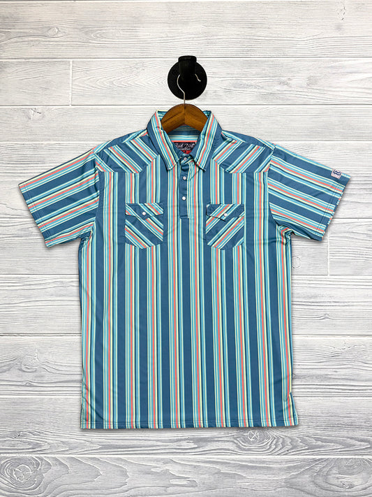 Red Dirt Hat Co. Teal & Coral Striped Polo