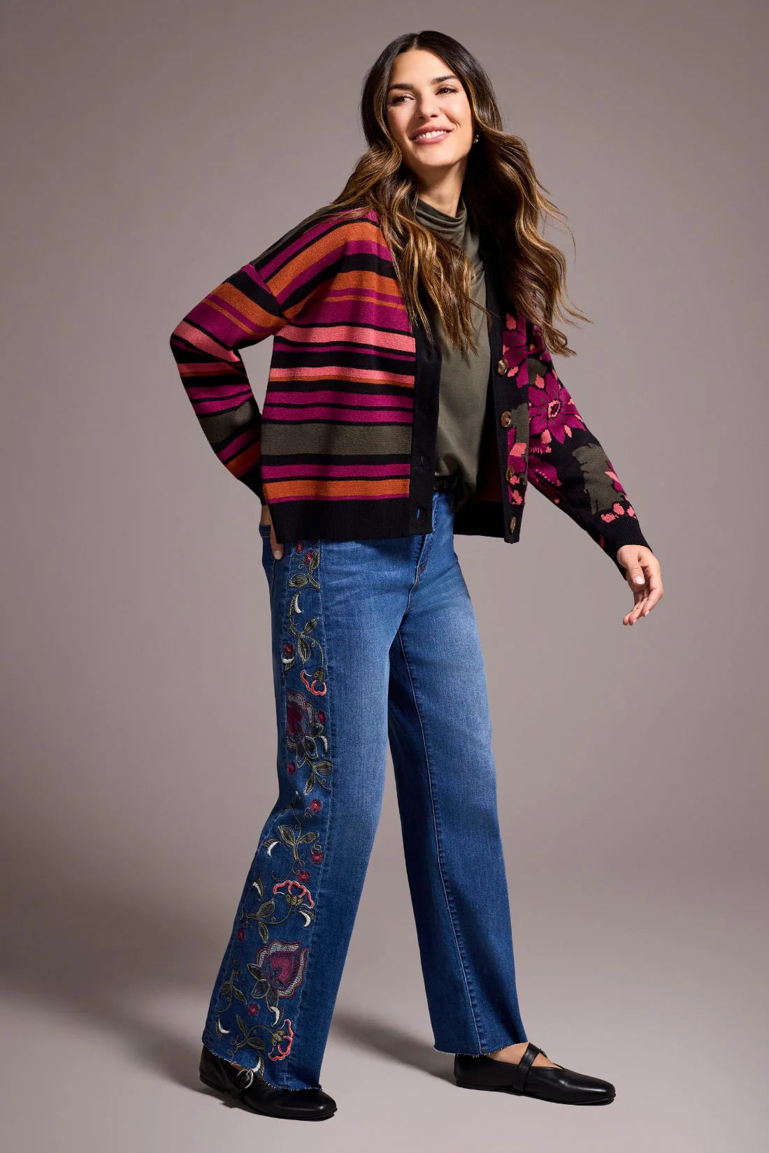 TRIBAL DOUBLE KNIT COMBO PRINT CARDIGAN