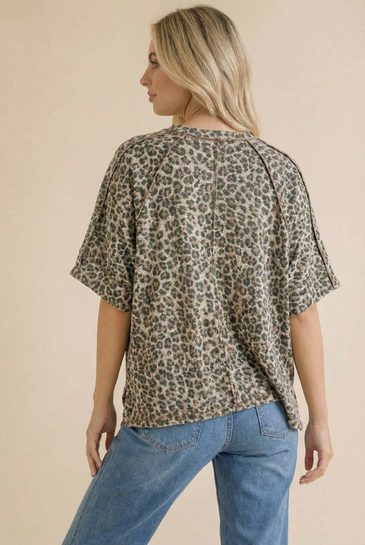 Reverse Stitch Leopard Knit Top