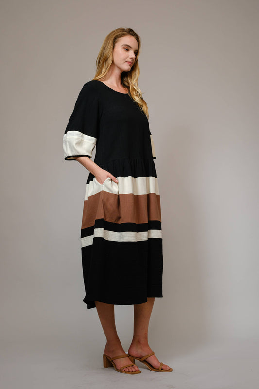 Color Block Stripe Midi Dress