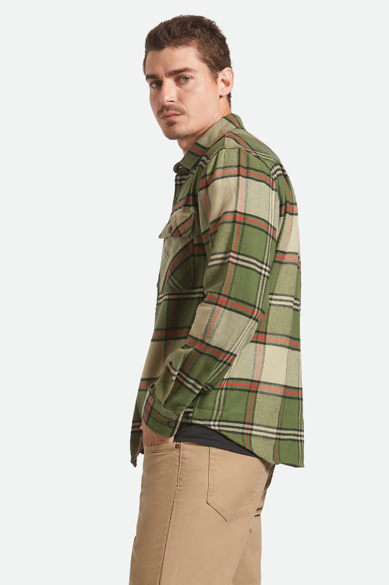 Brixton BOWERY FLANNEL Wild Green/Elm/Adrenaline Rush