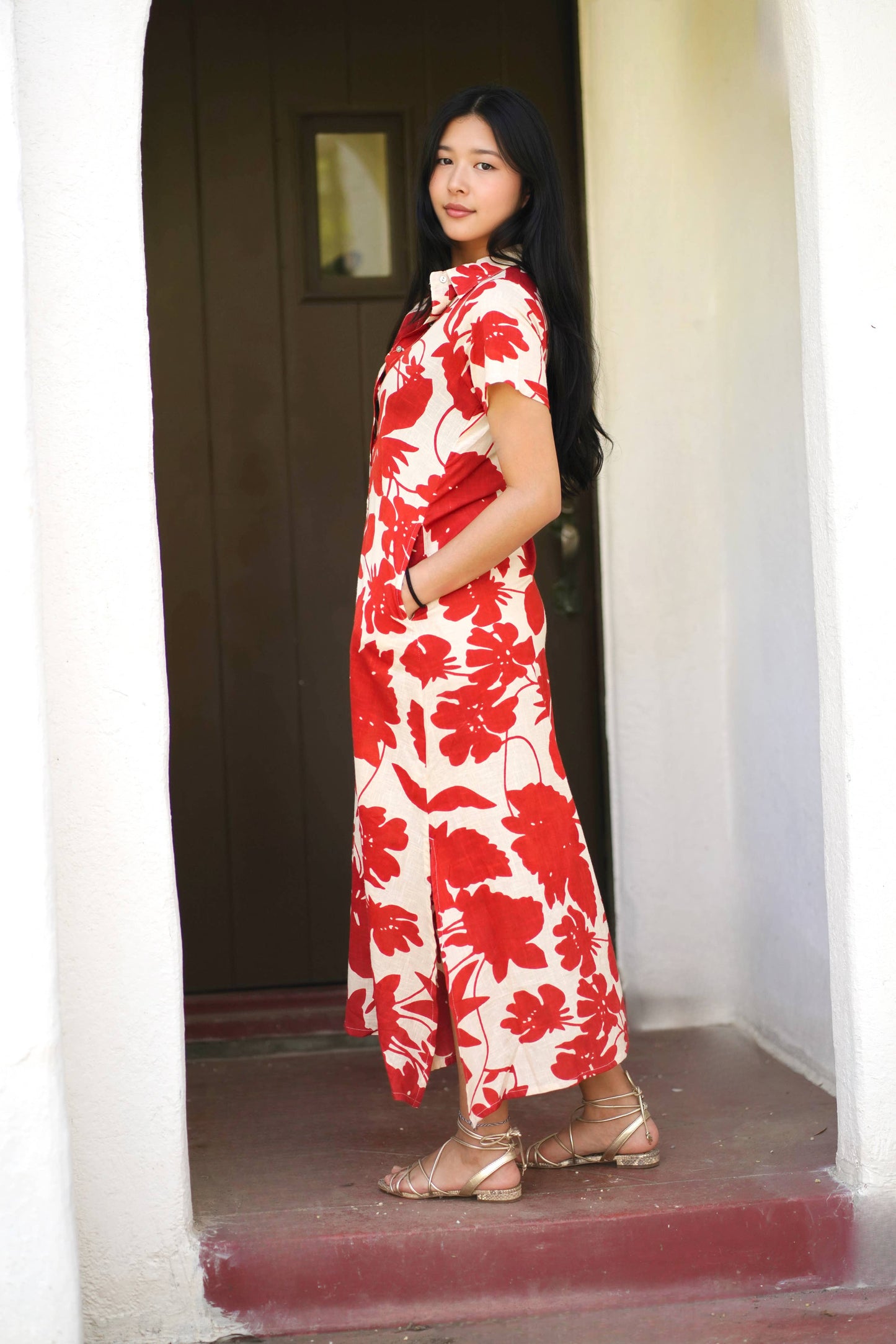 Carrie Cotton Dress Rust Beige