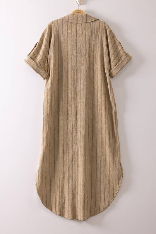 Striped Linen Midi Button Down Shirt Dress