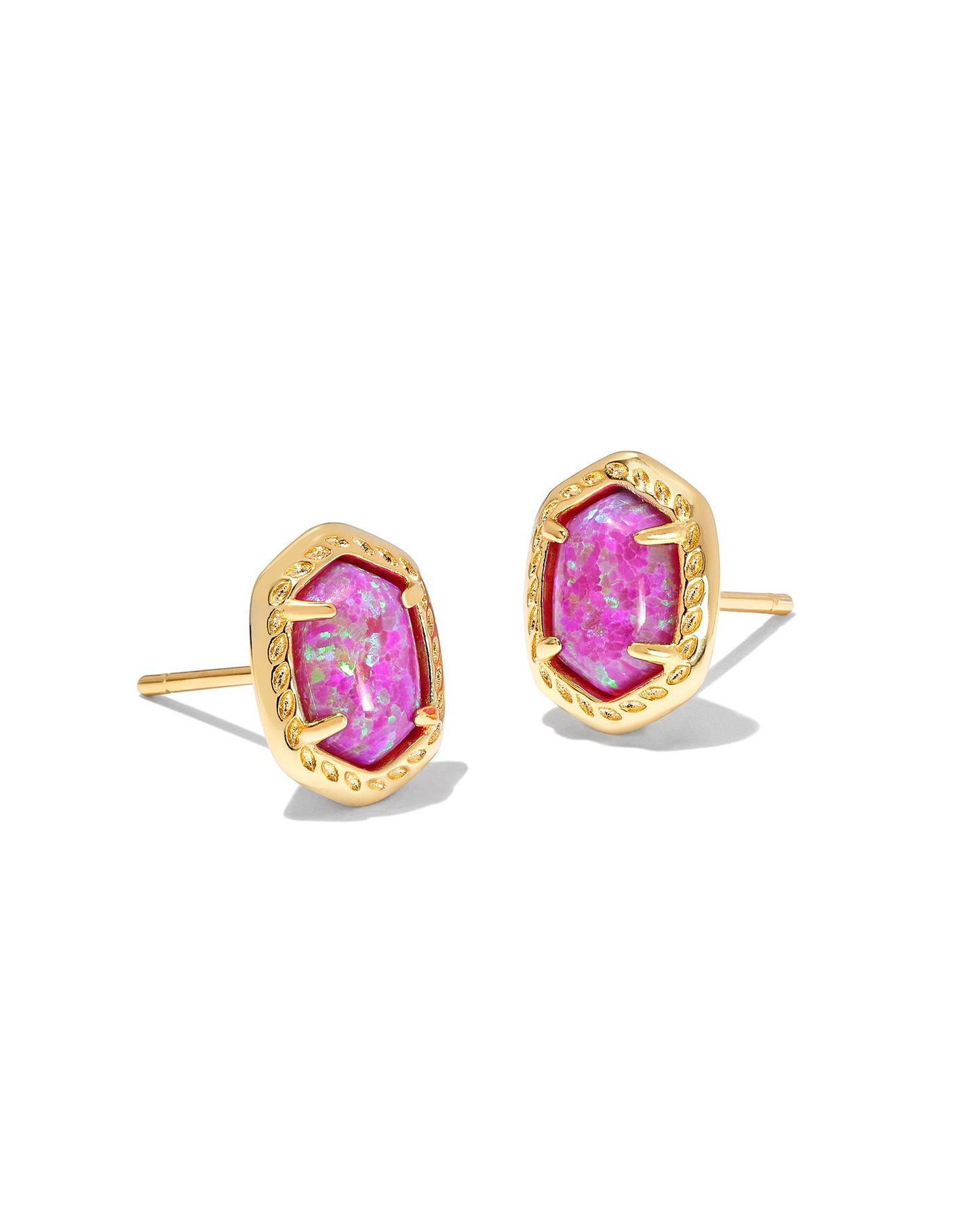 Kendra Scott DAPHNE FRAMED STUD EARRINGS GOLD MAGENTA KYOCERA OPAL