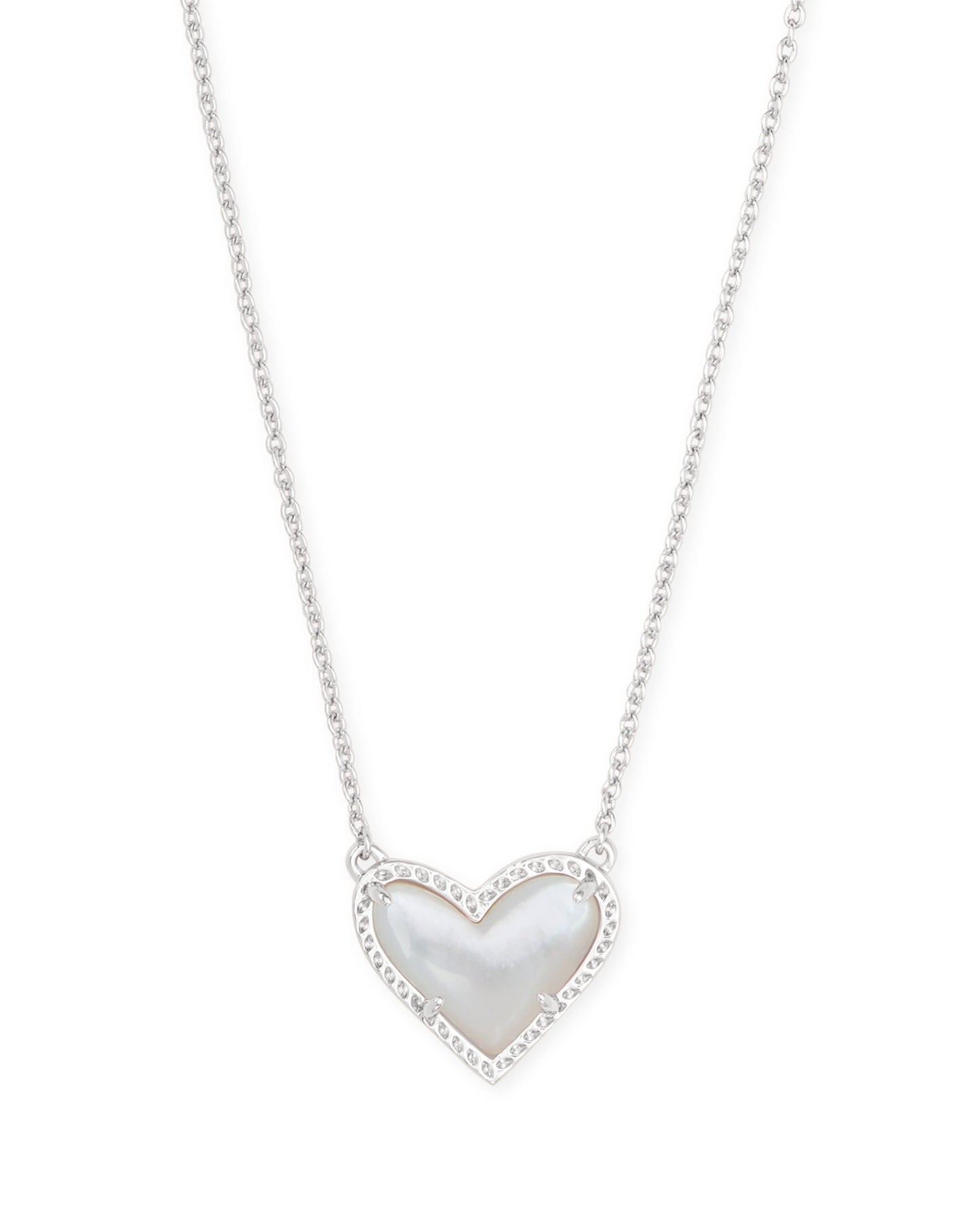 Kendra Scott Ari Silver Short Pendant Necklace in Ivory Mother of Pearl