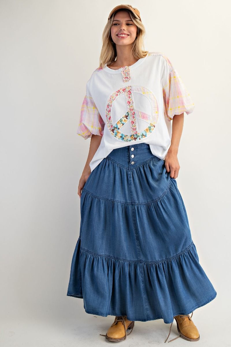 Button Front Denim Skirt