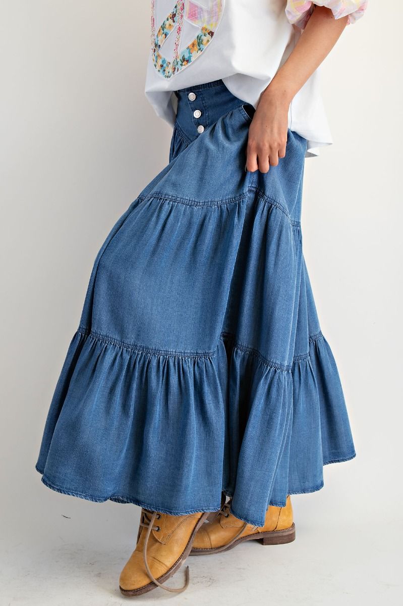 Button Front Denim Skirt
