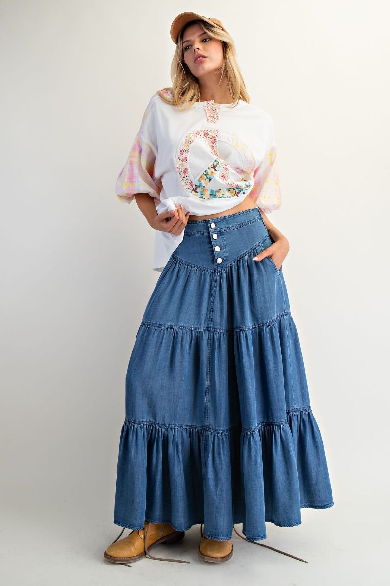 Button Front Denim Skirt