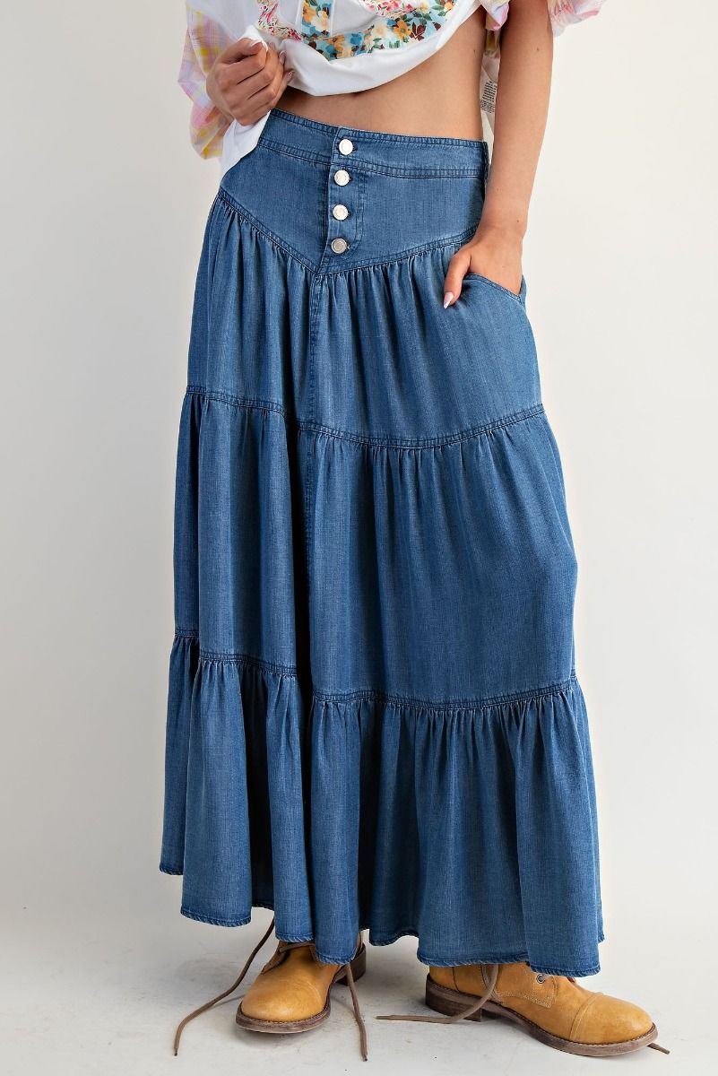 Button Front Denim Skirt
