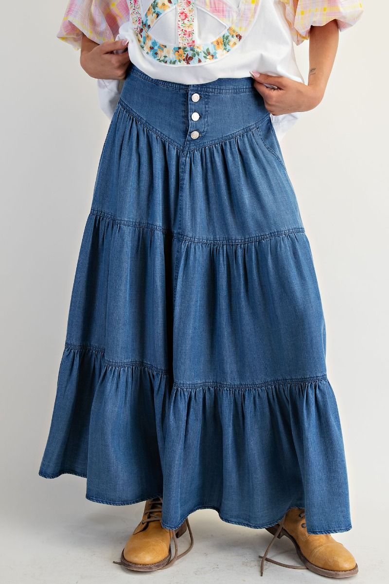 Button Front Denim Skirt