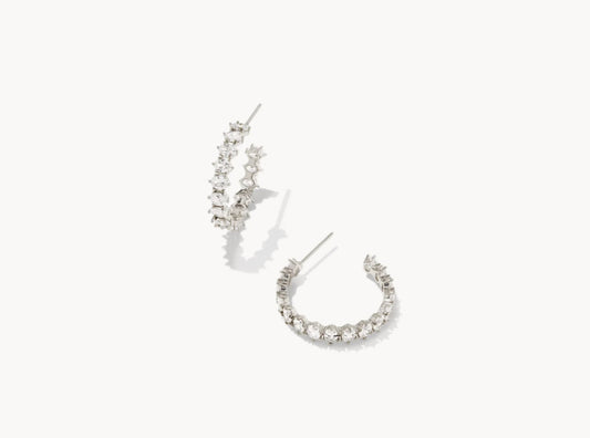 Kendra Scott Cailin Crystal Hoop Earrings in White Crystal, Silver or Gold