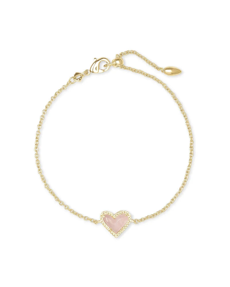 Ari Heart Chain Bracelet in Gold Rose Quartz