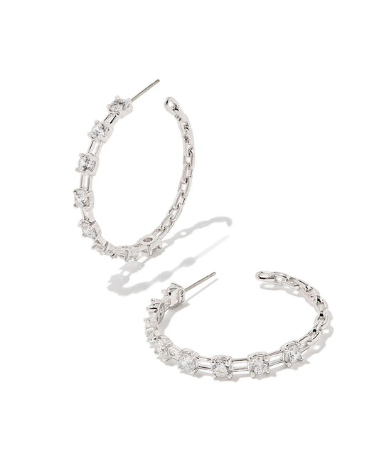 Kendra Scott Lexi Gold or Silver Hoop Earrings in White Crystal