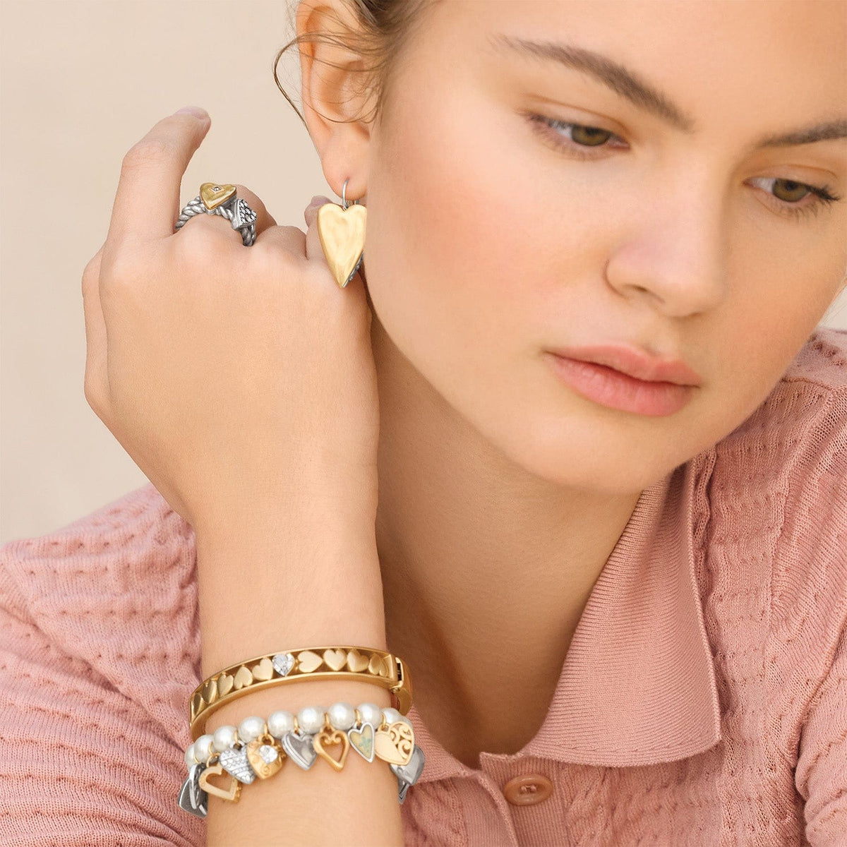 Brighton One Heart Pearl Stretch Bracelet