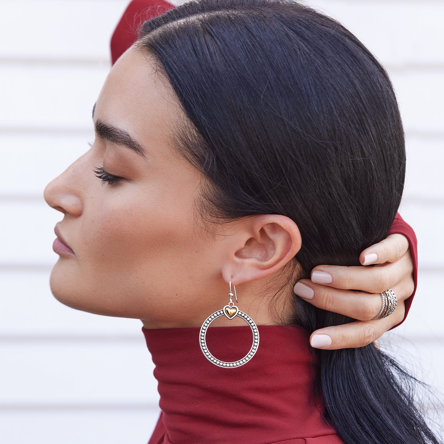Brighton Pretty Tough Bold Heart Two Tone French Wire Earrings