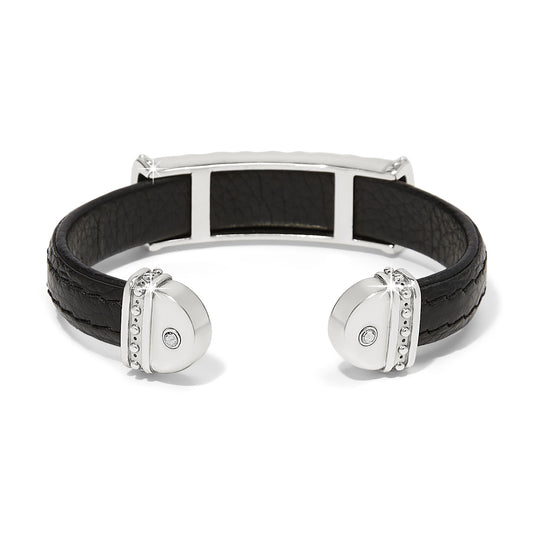 Brighton Mosaic Two Tone Black Leather Bar Cuff Bracelet