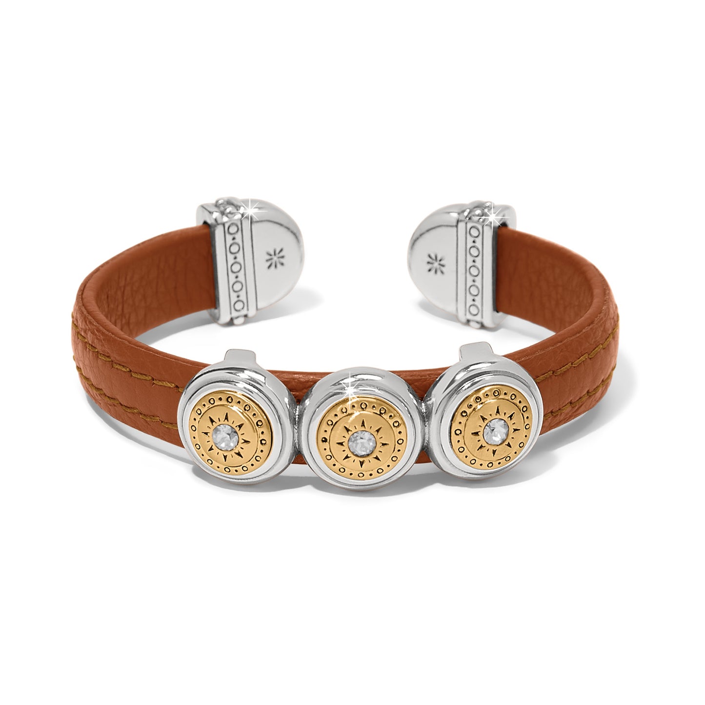 Mosaic Two Tone Leather Disc Cuff Bracelet in Luggage