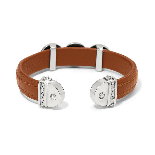 Mosaic Two Tone Leather Disc Cuff Bracelet in Luggage