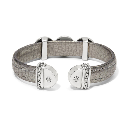 Mosaic Two Tone Leather Disc Cuff Bracelet in Titanium